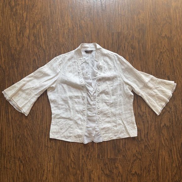Multiples Womens Top Linen Jacket White Ruffle Buttons Flare Sleeve Size XL - Picture 1 of 12